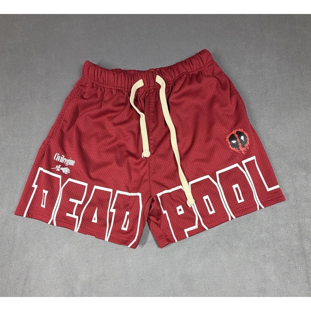 Civil Regime Marvel Deadpool Shorts Mens Small S Red Graphic Mesh Athletic Good